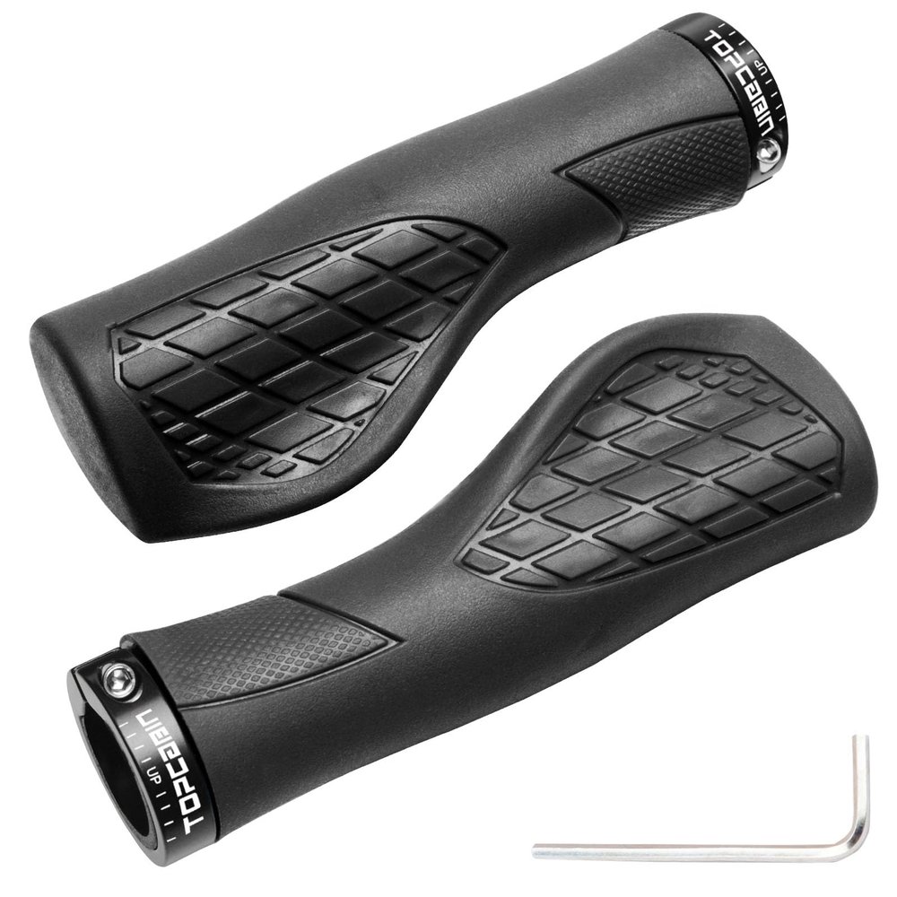 TOPCABIN Bicycles Handlebar Grips, Aluminum Lock-on Ergonomic Bike Grips, Cushion Vibrations Comfort Bike Handlebar Grips, Mountain MTB BMX Bicycles Grips for Scooter (Ergonomic Rubber(Black))