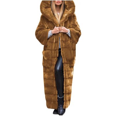 Women Long Faux Fur Coat 2023 Winter Fuzzy Faux Fur Jacket Fashion Thermal Loose Oversized Overcoat Hooded Tunic Tops