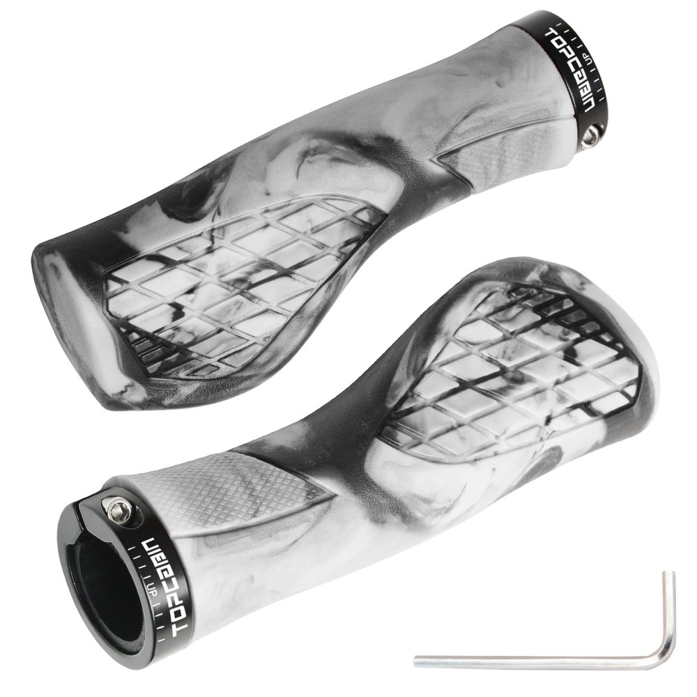 TOPCABIN Bicycles Handlebar Grips, Aluminum Lock-on Ergonomic Bike Grips, Cushion Vibrations Comfort Bike Handlebar Grips, Mountain MTB BMX Bicycles Grips for Scooter (Rubber Camouflage(White))