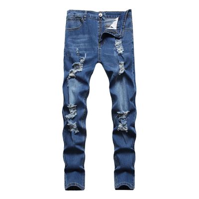 JEKE-DG Men's Ripped Slim Fit Jeans Stretch Destroyed Ripped Skinny Jeans Fashion Design Streetwear Denim Trousers (X-Large,Blue 2)