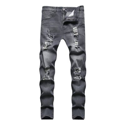 JEKE-DG Men's Ripped Slim Fit Jeans Stretch Destroyed Ripped Skinny Jeans Fashion Design Streetwear Denim Trousers (X-Large,Grey)