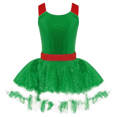 iiniim Kids Girls Sequins Ice Figure Skating Ballet Dance Tutu Dress Christmas Party Costume Green 4 Years