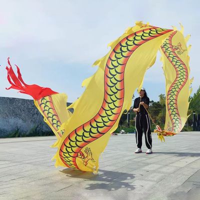 CMYUN Dragon Poi Oriental Dragon Poi Silk Washable, Fitness Gymnastics Flinging Dragon Ribbon Dance, Art Dance Flag Dragon Streamer, for Party Farm Juggling (Color : Yellow, Size : Length - 10m/33ft)