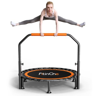 40"/48" Foldable Mini Trampoline Load 330lbs,Portable Exercise Rebounder Trampoline with Adjustable Foam Handle,Fitness Trampoline for Adults (40 in with handrail)