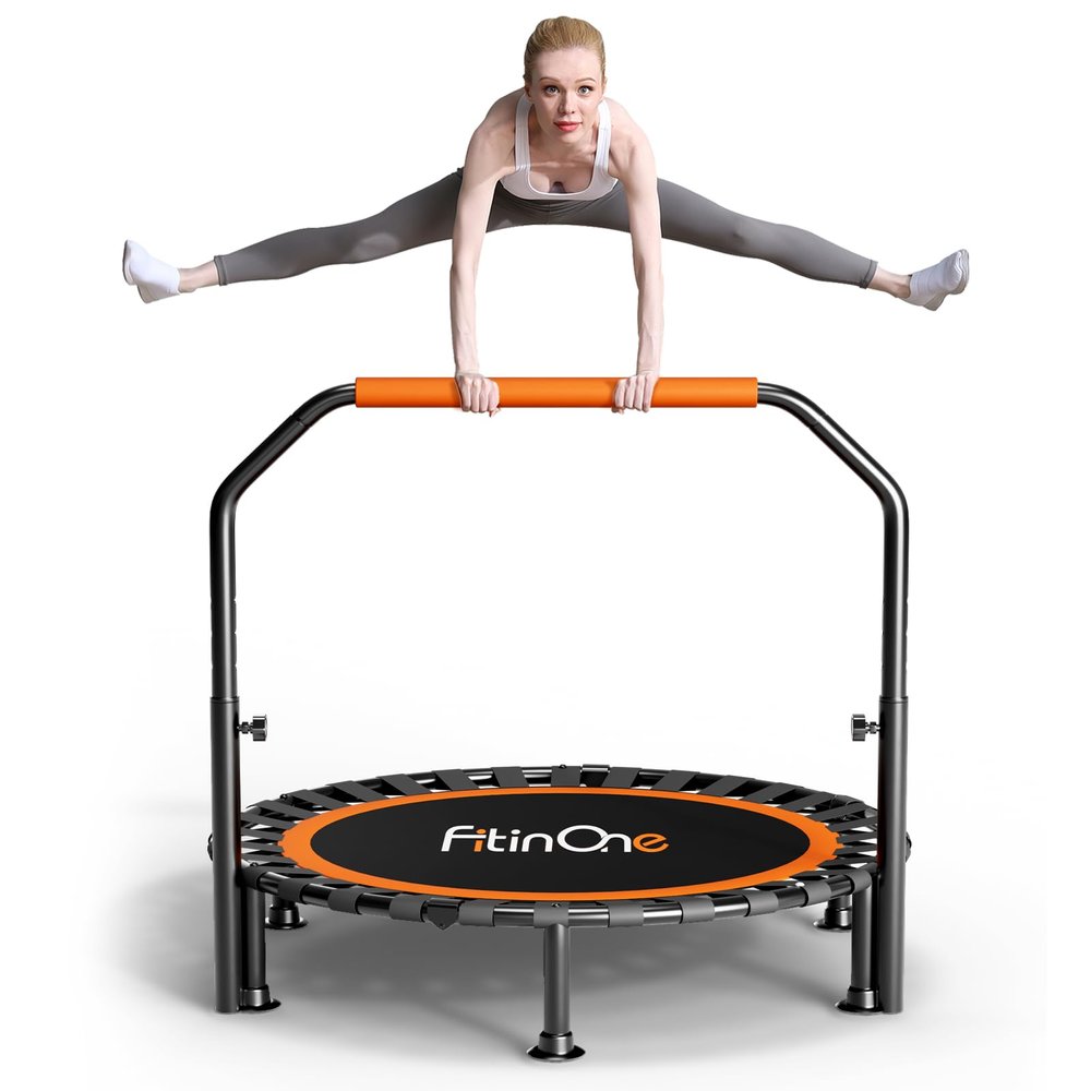 40"/48" Foldable Mini Trampoline Load 330lbs,Portable Exercise Rebounder Trampoline with Adjustable Foam Handle,Fitness Trampoline for Adults (40 in with handrail)