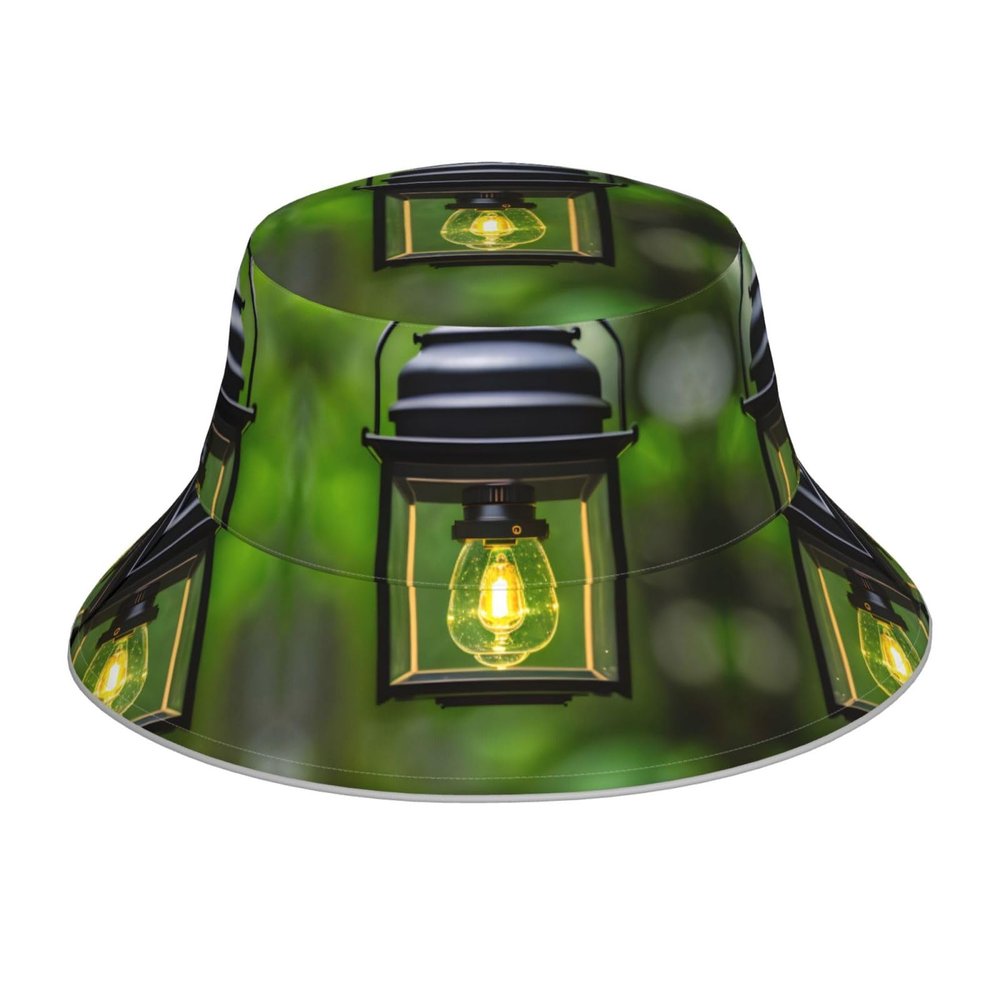Bucket Hats Double Layered Polyester Twill Fabric Bucket Hat for Men and Women - UV Protection Firefly and Lantern
