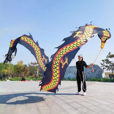 CMYUN Dragon Poi Oriental Dragon Poi Silk Washable, Fitness Gymnastics Flinging Dragon Ribbon Dance, Art Dance Flag Dragon Streamer, for Party Farm Juggling (Color : Black, Size : Length - 10m/33ft)