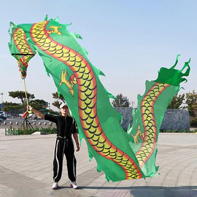 CMYUN Dragon Poi Oriental Dragon Poi Silk Washable, Fitness Gymnastics Flinging Dragon Ribbon Dance, Art Dance Flag Dragon Streamer, for Party Farm Juggling (Color : Green, Size : Length - 10m/33ft)