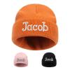 lanleay Custom Beanie Hats for Baby Girls Boys - Personalized Embroidered Beanies with Name for Infants Toddlers Adults Winter Orange Knit Hat view 1