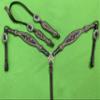 MOUSM Argentina Cow Leather One Ear Headstall for Horses Western Bridle Breast Collar & Cheek Piece Set - Sunflower Tooling with String Conchos Overlay view 2