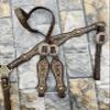 MOUSM Argentina Cow Leather One Ear Headstall for Horses Western Bridle Breast Collar & Cheek Piece Set - Sunflower Tooling with String Conchos Overlay view 4