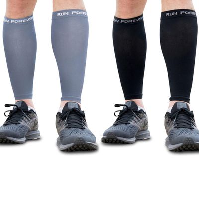 Calf Compression Sleeves for Men & Women Footless Socks for Runners, Shin Splints, Varicose Veins, Pain Relief Leg Brace for Running, Cycling, Travel Medium, 2-Pair Black-Gray