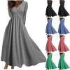 HGps8w Women's Casual Dress, 2025 Fall Winter Elegant Crossover V Neck Long Sleeve Solid Color Flowy A-line Midi Dresses view 2