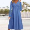 HGps8w Women's Casual Dress, 2025 Fall Winter Elegant Crossover V Neck Long Sleeve Solid Color Flowy A-line Midi Dresses view 3