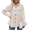 Women's Corduroy Peplum Shirts Button Down Oversized Babydoll Shacket Jacket Top Beige view 1