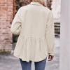 Women's Corduroy Peplum Shirts Button Down Oversized Babydoll Shacket Jacket Top Beige view 2