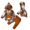 ODIMAME 9-12 Month Boy Clothes Toddler Boy Outfits Long Sleeve Dinosaur Plaid Hoodie Sweatshirt Top and Pocket Pants Fall Winter Clothes Set Yellow 9-12M view 1