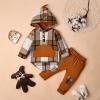 ODIMAME 9-12 Month Boy Clothes Toddler Boy Outfits Long Sleeve Dinosaur Plaid Hoodie Sweatshirt Top and Pocket Pants Fall Winter Clothes Set Yellow 9-12M view 2