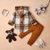 ODIMAME 9-12 Month Boy Clothes Toddler Boy Outfits Long Sleeve Dinosaur Plaid Hoodie Sweatshirt Top and Pocket Pants Fall Winter Clothes Set Yellow 9-12M view 3