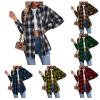 Womens Flannel Plaid Shirts Button Down Shirts Lapel Coats Oversized Long Sleeve Pullover Tops Boyfriend Blouses Black view 1