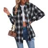 Womens Flannel Plaid Shirts Button Down Shirts Lapel Coats Oversized Long Sleeve Pullover Tops Boyfriend Blouses Black view 2