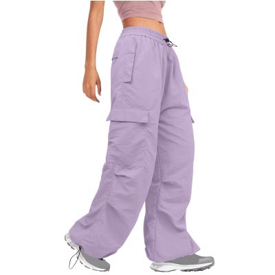 Parachute Pants for Womens Cargo Pants Wide Leg Pant Elastic High Waisted Drawstring Baggy Teen Girls Jogger Sweatpants