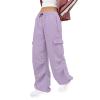 Parachute Pants for Womens Cargo Pants Wide Leg Pant Elastic High Waisted Drawstring Baggy Teen Girls Jogger Sweatpants view 2