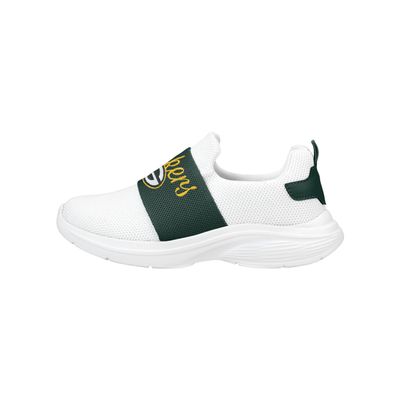 FOCO Green Bay Packers NFL Womens Script Wordmark White Slip On Sneakers - 7