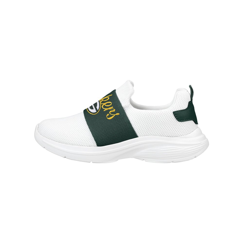 FOCO Green Bay Packers NFL Womens Script Wordmark White Slip On Sneakers - 7