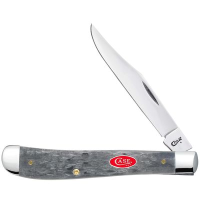 Case XX WR Pocket Knife Slimline Trapper, Gray Jigged Bone W/Red Oval Shield, Item #39973 (61048 SS) 4 1/8 Inches Closed