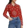 Red Bandana Pattern Women's Long Sleeve Button Down Shirts Casual Blouse Shirt Work Tops M view 1