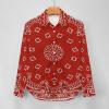 Red Bandana Pattern Women's Long Sleeve Button Down Shirts Casual Blouse Shirt Work Tops M view 3