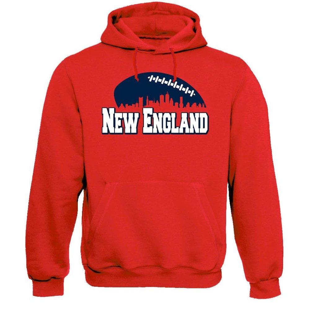 Xtreme Apparrel New England Football Skyline Men's Fan Hoodie Sweatshirt (Red Hoodie, L)