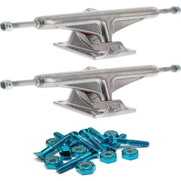 Warehouse Skateboards Tensor Trucks Aluminum Polished Skateboard Trucks - 5.0" Hanger 7.75" Axle with 1" Anodized Blue Hardware - Bundle of 2 Items