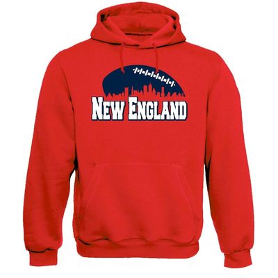 Xtreme Apparrel New England Football Skyline Men's Fan Hoodie Sweatshirt (Red Hoodie, XL)