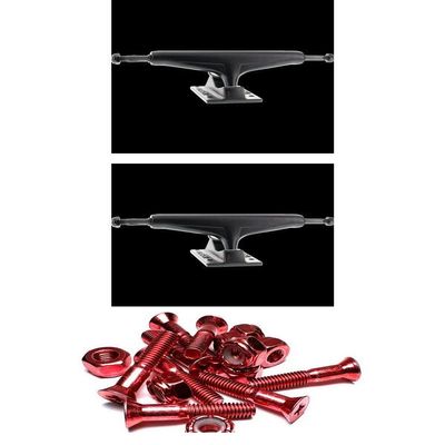 Warehouse Skateboards Tensor Trucks Mag Light Black Skateboard Trucks - 5.25" Hanger 8.0" Axle with 1" Anodized Red Hardware - Bundle of 2 Items