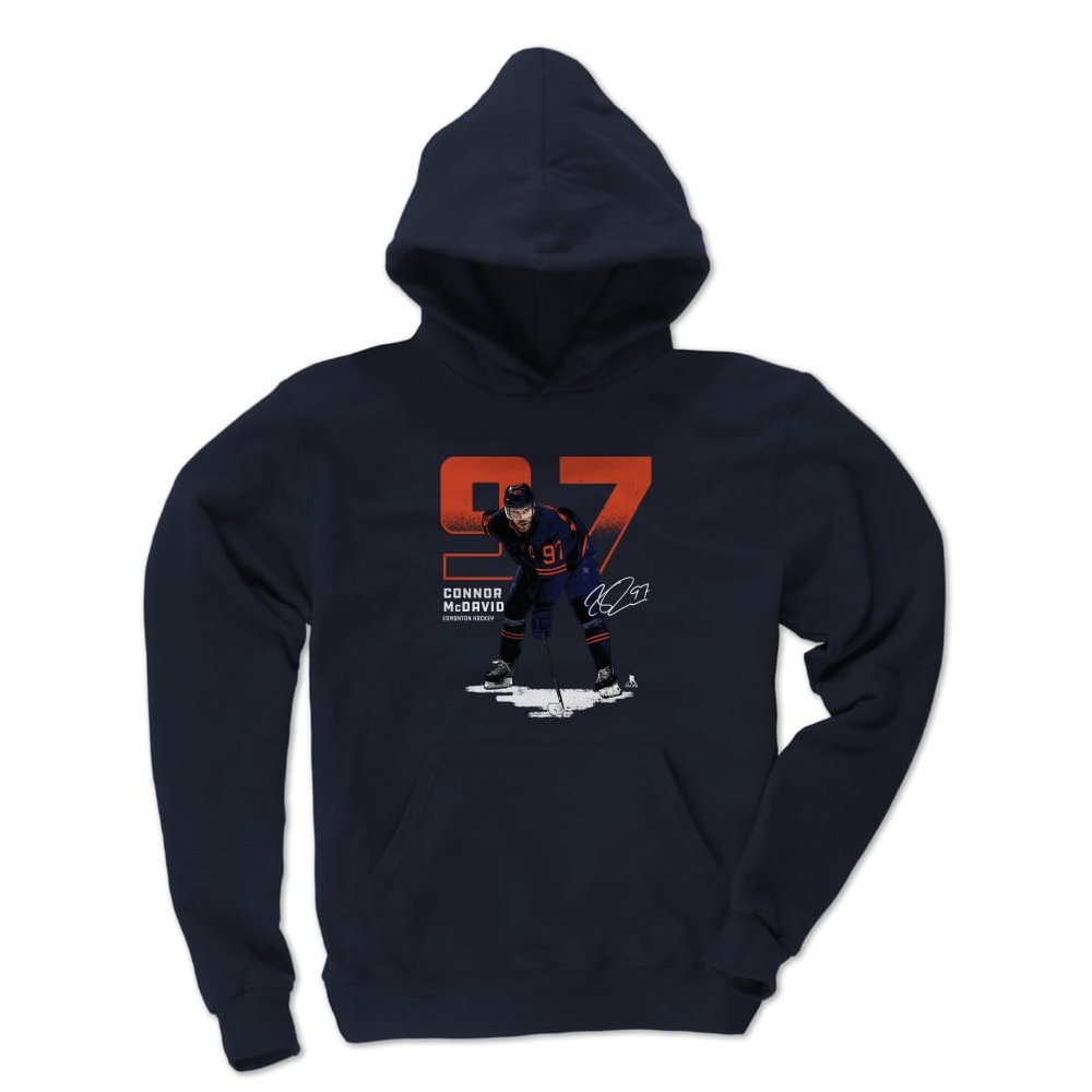 500 LEVEL Connor McDavid Youth Sweatshirt (Youth Hoodie, X-Large, Navy) - Connor McDavid Edmonton Outline WHT