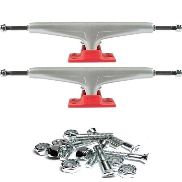 Warehouse Skateboards Tensor Trucks Mag Light Reflect Silver/Red Skateboard Trucks - 5.5" Hanger 8.25" Axle with 1" Chrome Hardware - Bundle of 2 Items