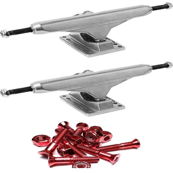 Warehouse Skateboards Caliber Trucks Standard Polished Skateboard Trucks - 5.75" Hanger 8.5" Axle with 1" Anodized Red Hardware - Bundle of 2 Items