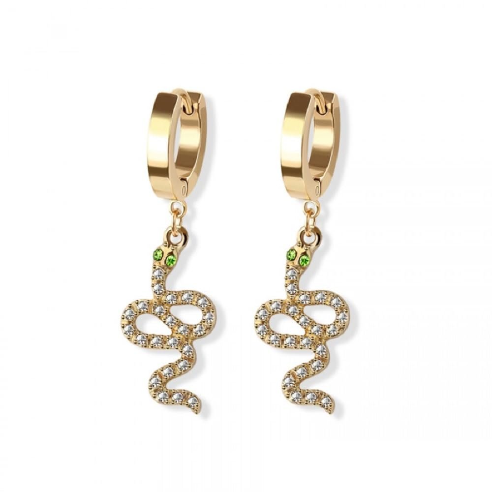 316L Stainless Steel Snake Huggie Hoop Dangling Earrings, Sold as a Pair (Gold Tone)