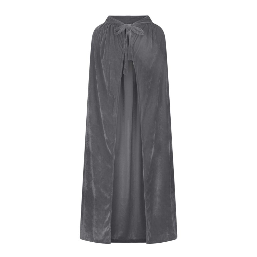 Uillui Renaissance Faire Costumes Womens Medieval Vintage Long Trench Cape Coat Court Velvet Poncho Cloak Halloween Costumes Gray