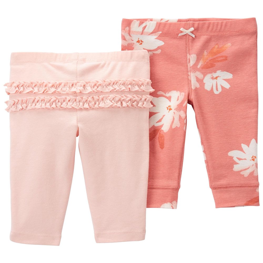 Carter's Baby Girls' 2 Pack Pants, Pink/Floral, 9 Months