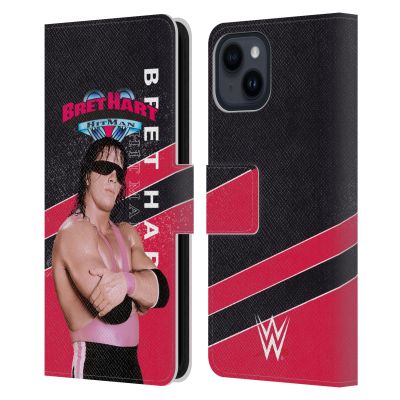Head Case Designs Officially Licensed WWE Retro Bret Hart Leather Wallet Case Compatible with Apple iPhone 15