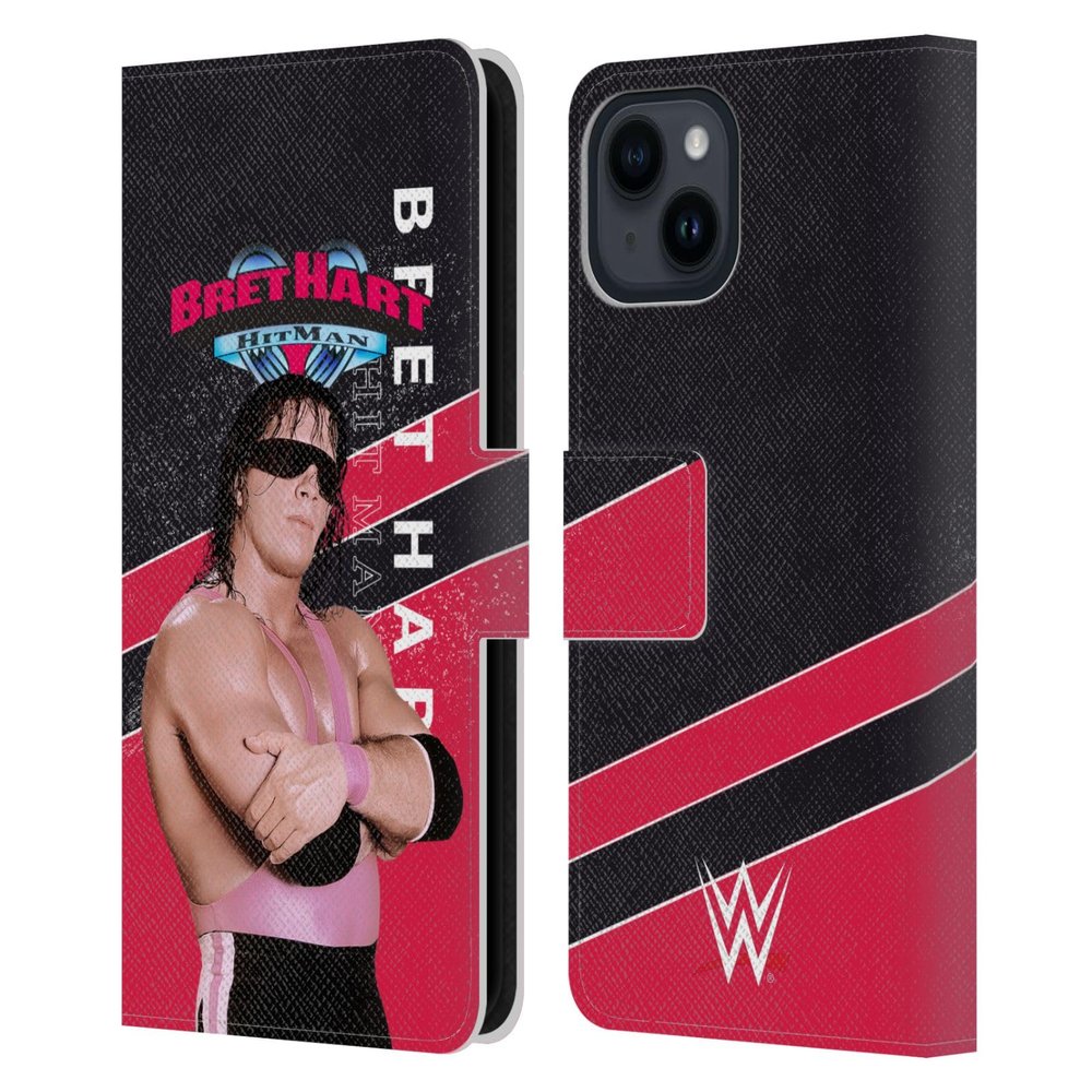 Head Case Designs Officially Licensed WWE Retro Bret Hart Leather Wallet Case Compatible with Apple iPhone 15