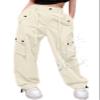 Cromoncent Girls High Waist Parachute Pants Y2K Cargo Trousers with Pockets, Beige, 7-8 Years = Tag 140 view 1