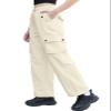 Cromoncent Girls High Waist Parachute Pants Y2K Cargo Trousers with Pockets, Beige, 7-8 Years = Tag 140 view 4