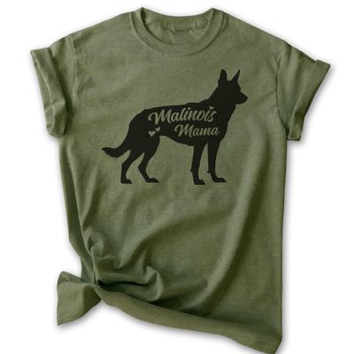 EVERTREE CLOTHING Malinois Mama, Unisex Women's Shirt, Belgian Malinois, Malinois Owner, Funny Dog Mama Gift, Heather Military Green, Medium