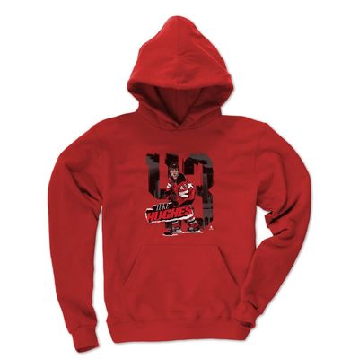 500 LEVEL Luke Hughes Youth Sweatshirt (Youth Hoodie, X-Large, Red) - Luke Hughes New Jersey Rough WHT
