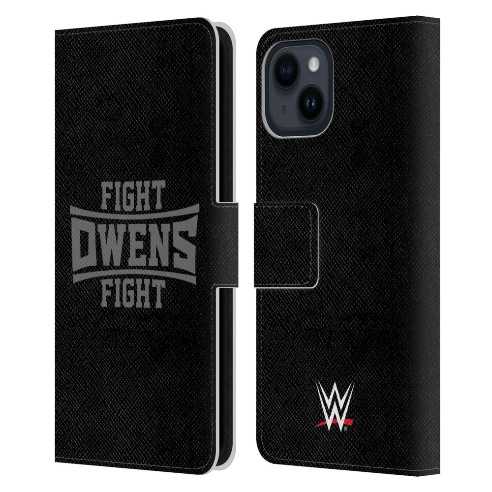 Head Case Designs Officially Licensed WWE Fight Owens Fight Kevin Owens Leather Wallet Case Compatible with Apple iPhone 15