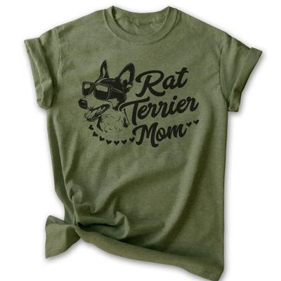 EVERTREE CLOTHING Rat Terrier Mom, Unisex Women's Shirt, Rat Terrier Owner, Funny Dog Mom Gift, Heather Military Green, Large